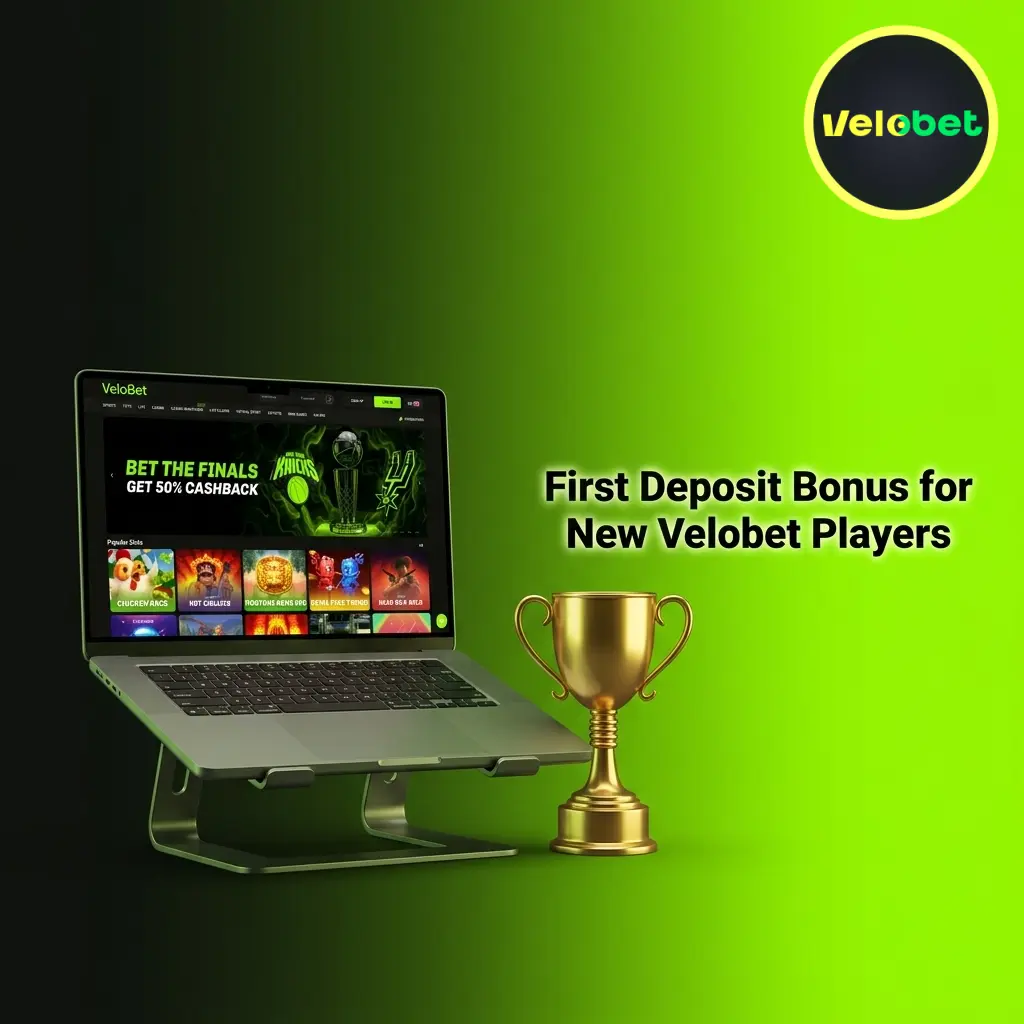Velobet first deposit bonus offering 150% up to £1,000 plus 10 free bets for sports and 330% with 300 free spins for casino