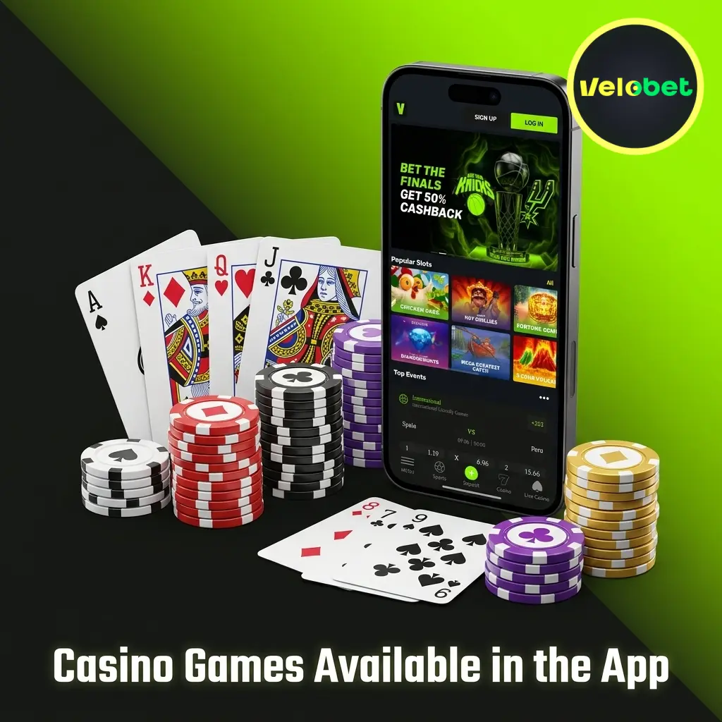 Velobet casino app games lobby showing slots, live casino, table games, and jackpot titles from top providers