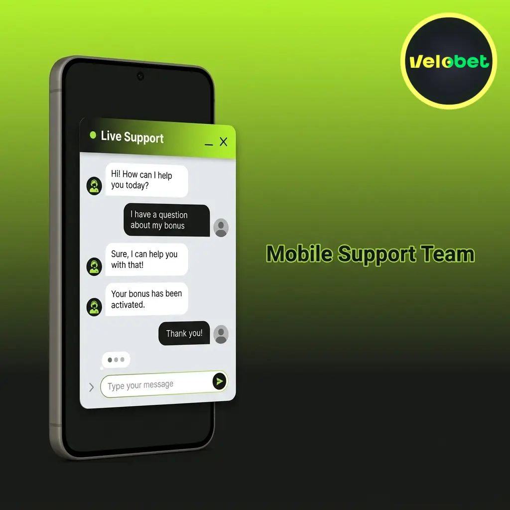 Velobet mobile support team channels including live chat, email, and FAQ help centre available 24/7