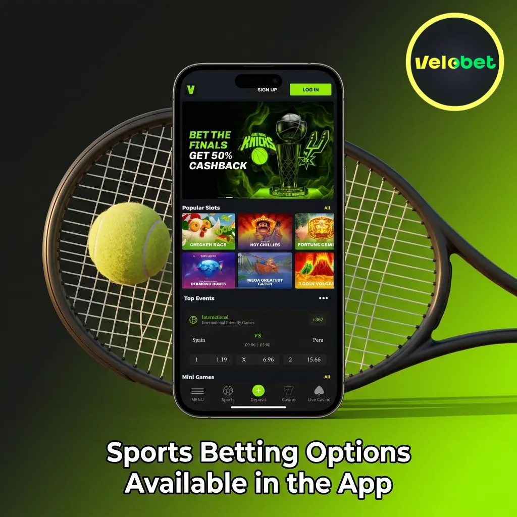 Velobet mobile app sports betting options including football, horse racing, tennis, basketball, and esports markets