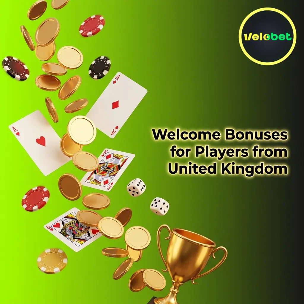 Velobet welcome bonuses for UK players showing sportsbook and casino offers with deposit and wagering details